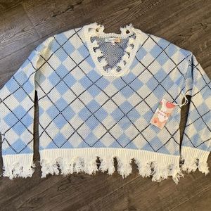 Blue and white sweater sz S Hazel Moon